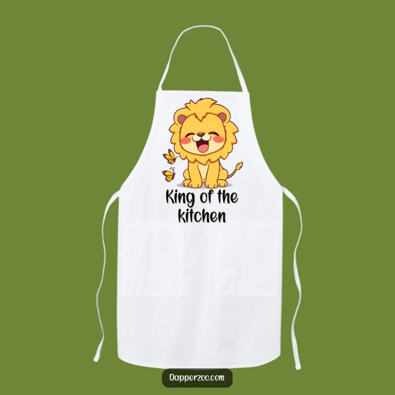 Funny Kawaii Lion Roaring at Butterfly Apron - Chef's Hilarious Kitchen Gear