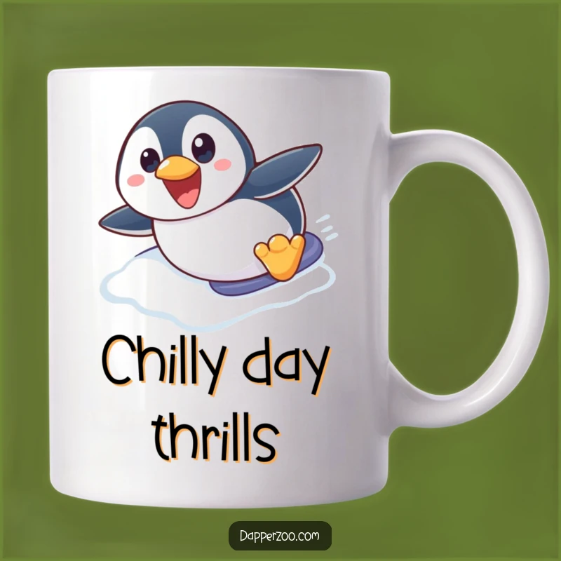 Funny Penguin Slide Mug: Cute Penguin Eyes Wide, Hilarious Winter Gift!