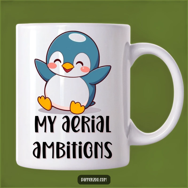 Funny Penguin Trying to Fly Mug - Hilarious Bird Gift for Penguin Lovers