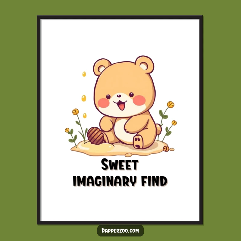 Funny Kawaii Bear Honey Dig Digital Art: Instant Sweetness for Your Walls!