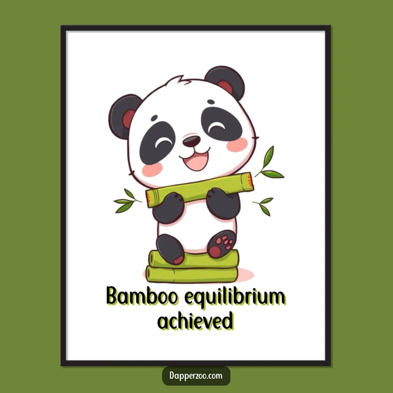 Funny Panda Bamboo Digital Art: Grinning Bear Balancing, Instant Funny Gift Download