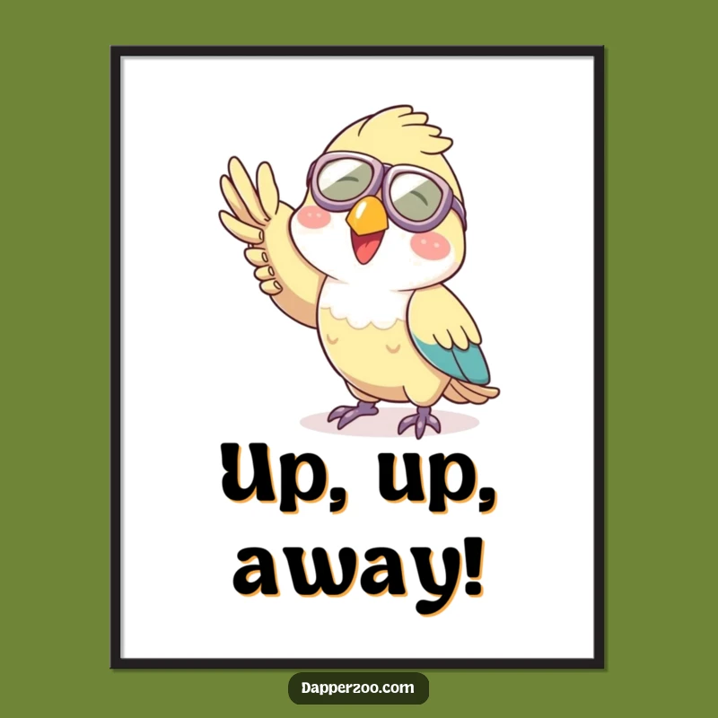 Funny Aviator Parrot Digital Art: Joyful Character Waving, Instant Funny Gift Download