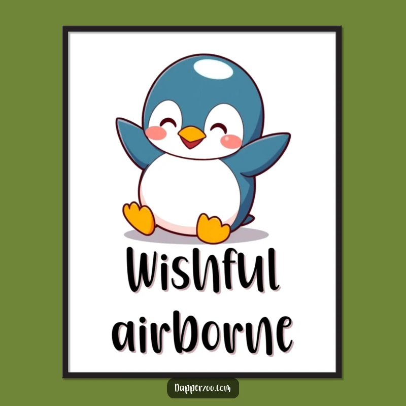 Funny Penguin Flying Digital Art - Comical Bird Downloadable Print, Gift