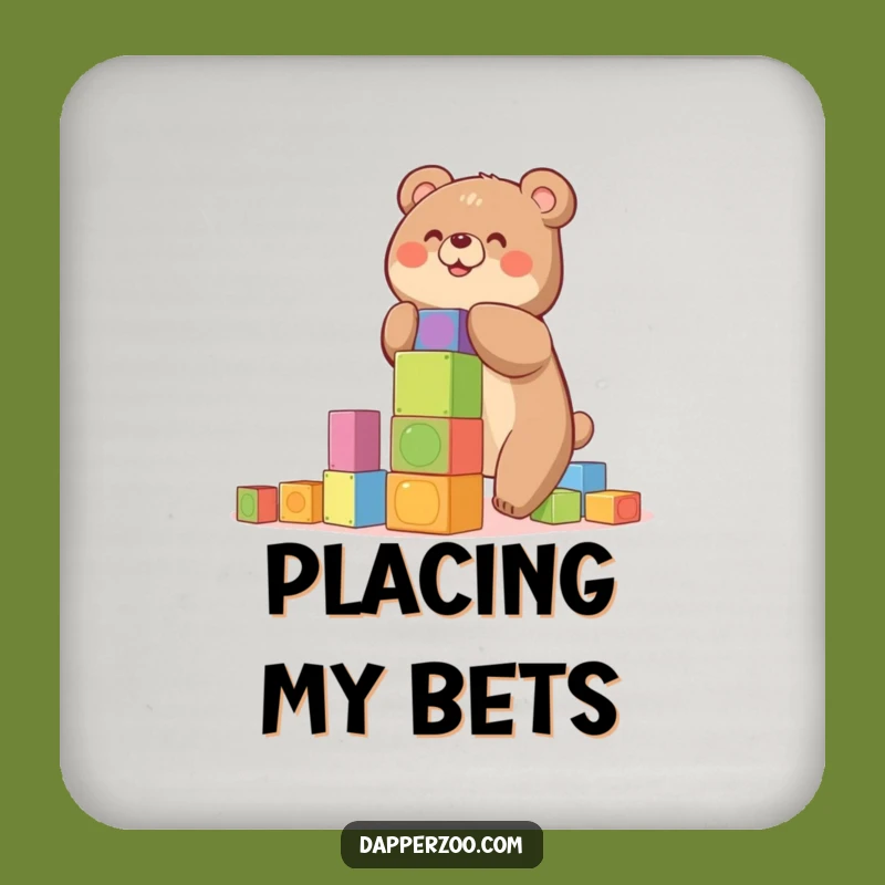 Funny Bear Coaster - Protect Surfaces with Playful, Block Tower Charm