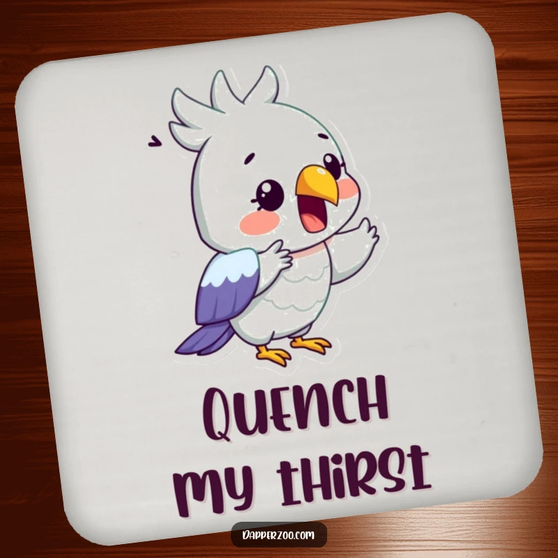 Funny coaster featuring a surprised parrot dramatically reciting with its beak wide open, a humorous accessory.