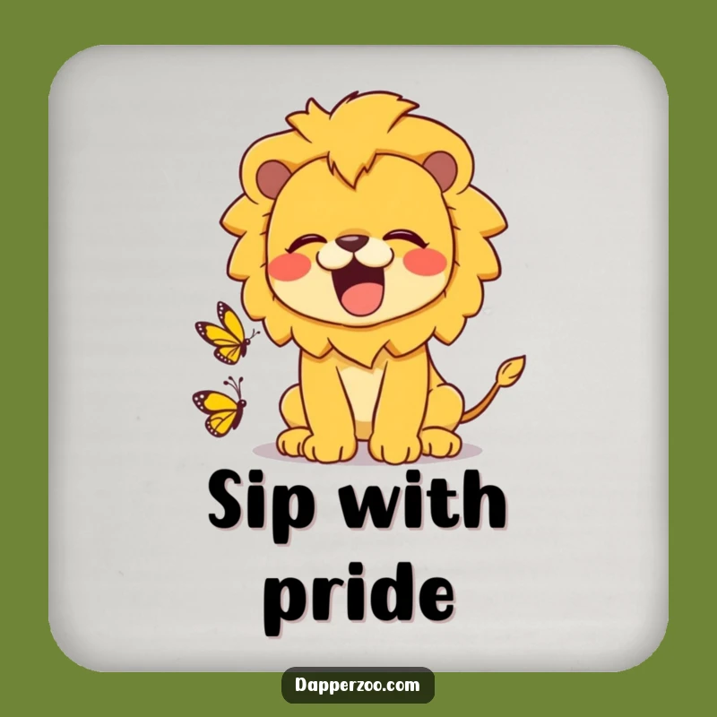 Funny Kawaii Lion Roaring at Butterfly Coaster Set - Protect Furniture Humorously