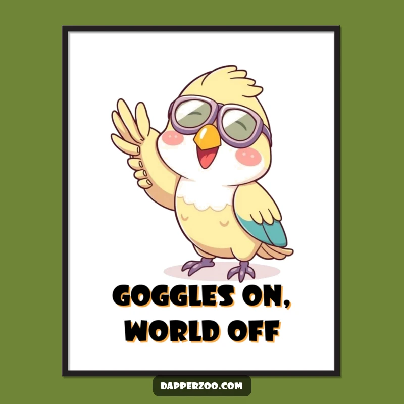 Funny Aviator Parrot Poster: Vibrant Character Waving, Epic Funny Gift for Wall Art