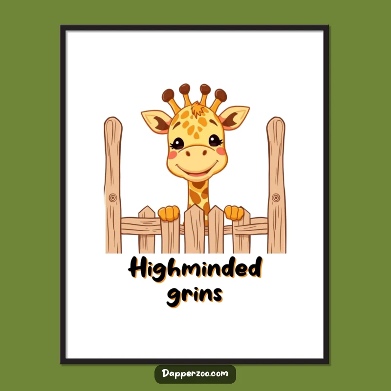 Funny Giraffe Peeking Poster - Grinning Animal Art Print, Hilarious Gift