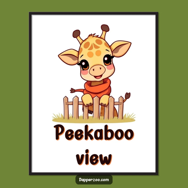Funny Giraffe Poster - Scarf Peek Over Fence Wall Art