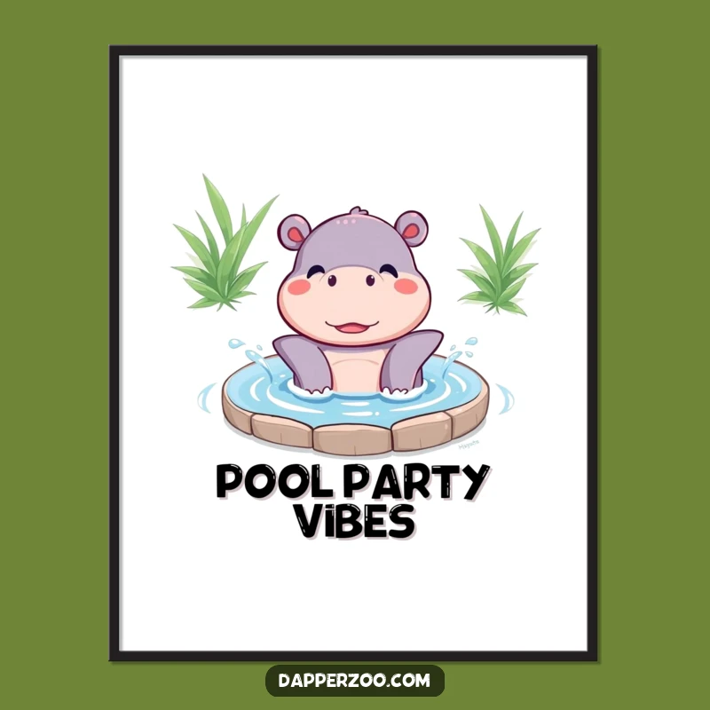 Funny Kawaii Hippo Splash Poster: Joyful Wall Art for a Happy Space!