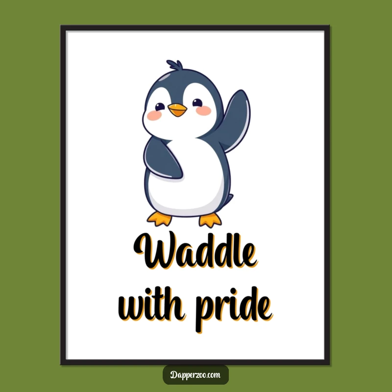 Funny Kawaii Penguin Waddling Poster - Comical Wall Art & Gift