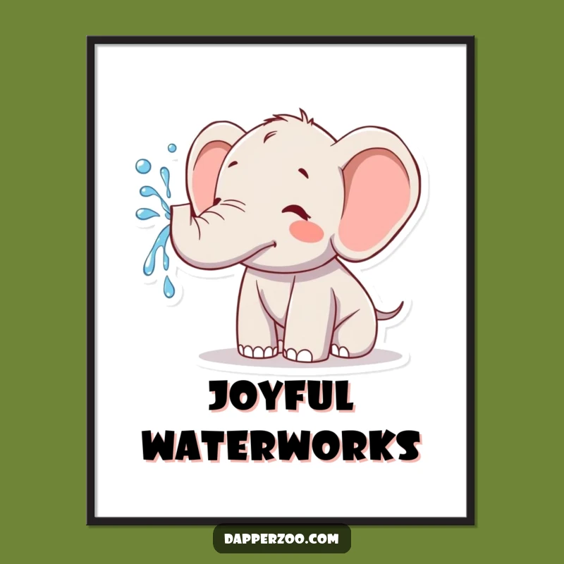 Funny Kawaii Elephant Water Spraying Poster - Cheerful Wall Art & Gift