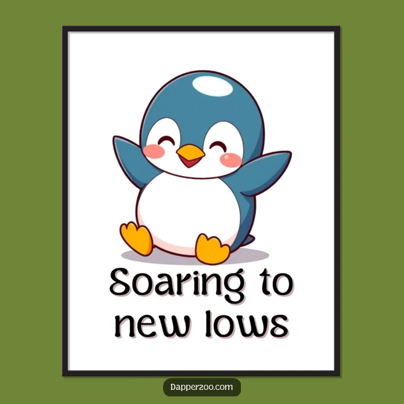 Funny Penguin Flying Poster - Comical Bird Art Print, Hilarious Gift