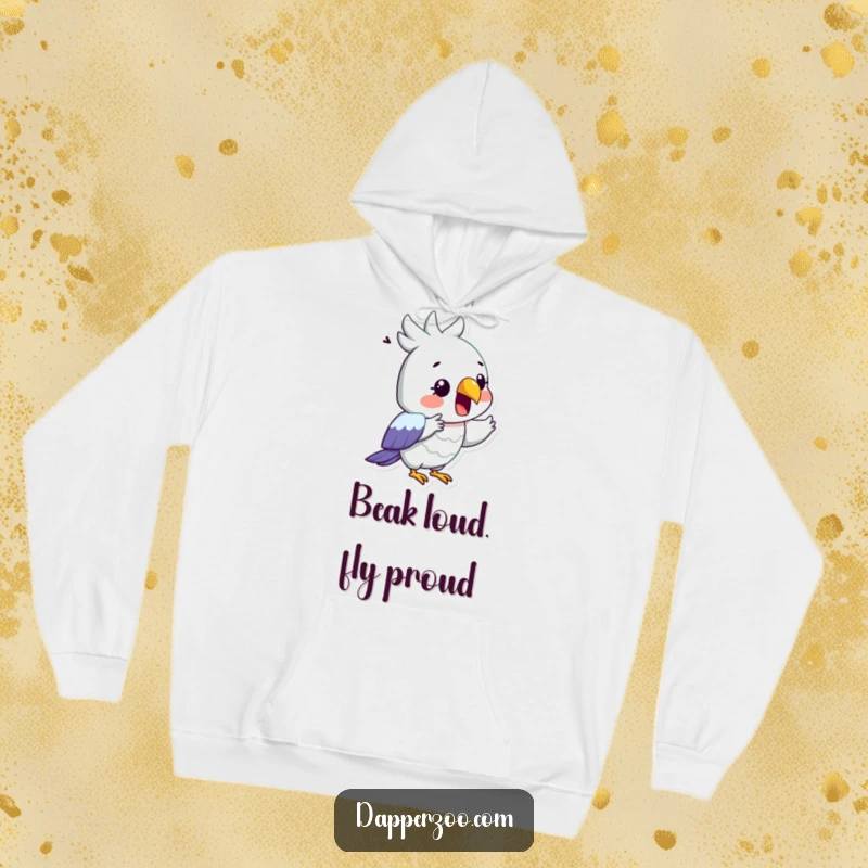 Funny hoodie featuring a surprised parrot dramatically reciting with its beak wide open, a perfect funny gift.