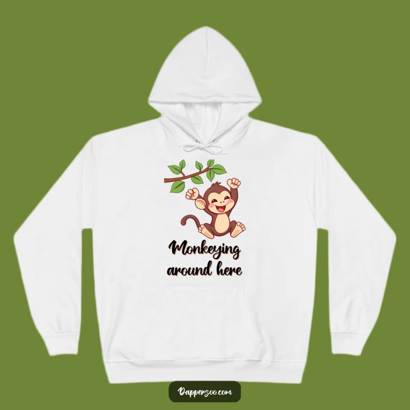 Cozy Funny Kawaii Monkey Swinging Hoodie - Warm & Adventurous Humor