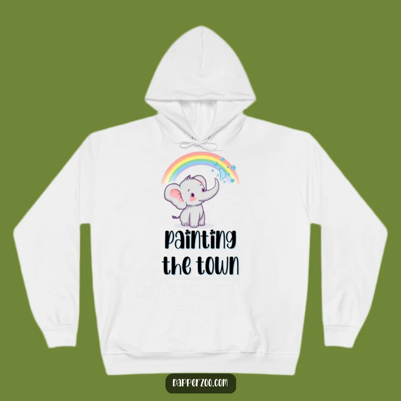 Cozy Funny Elephant Rainbow Spray Hoodie: Warmth and Wonder