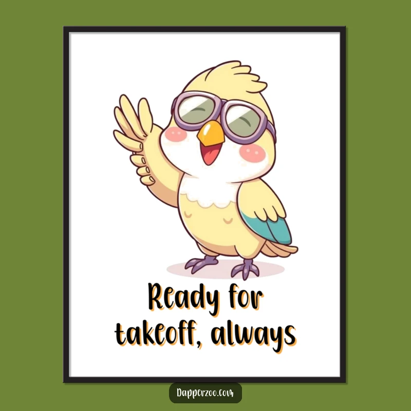 Free Printable Funny Parrot Wall Art: Aviator Parrot Waving Fun Downloadable Decor