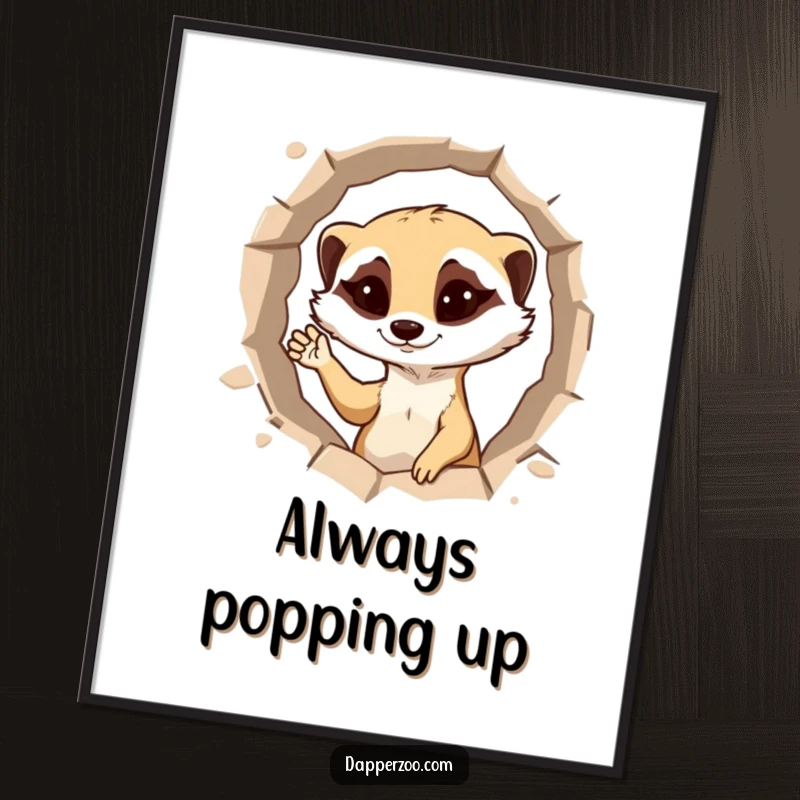 Funny Free Printable Meerkat Wall Art: Mischievous meerkat popping up from a hole, offering a cheeky wink and a playful wave.