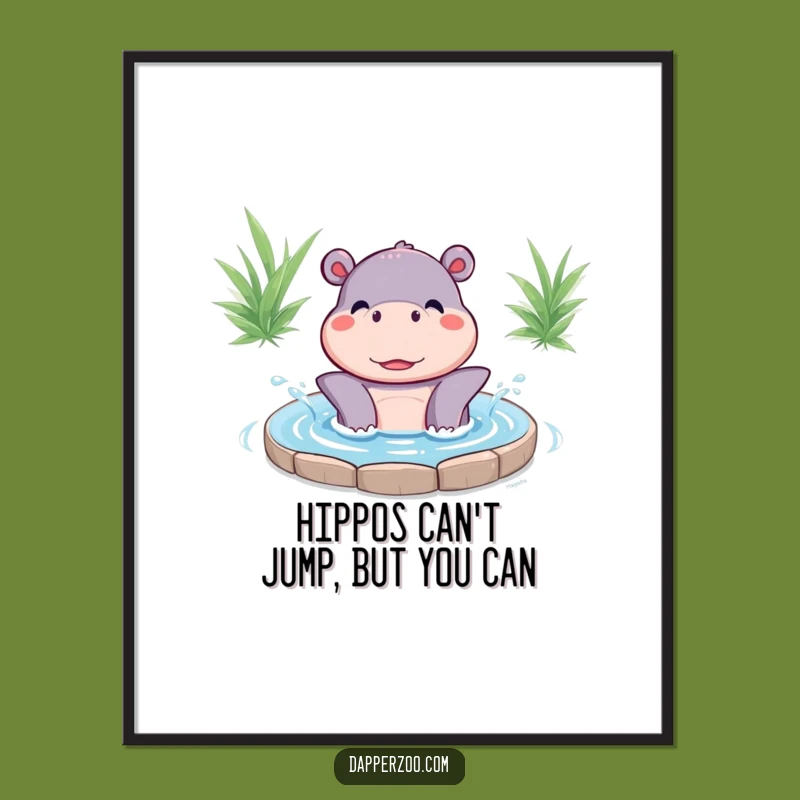 Funny Free Printable Wall Art: Kawaii Hippo Happily Splashing in Pool