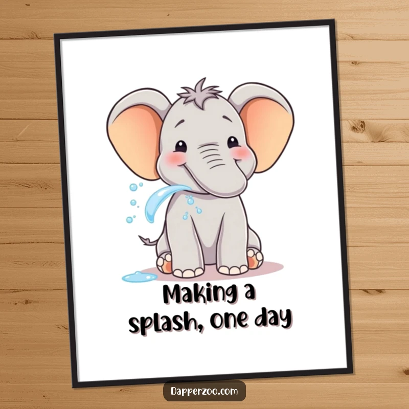 Funny Free Printable Wall Art: A smiling elephant joyfully spraying water from its trunk, capturing a moment of pure, unadulterated delight.