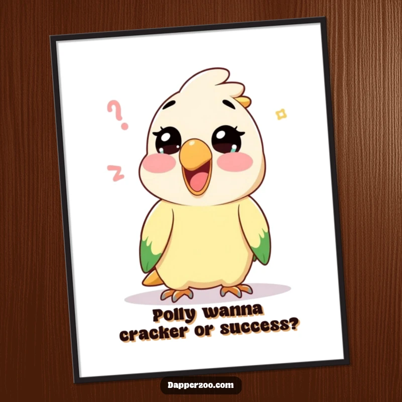 Funny Free Printable Wall Art: A Kawaii parrot is captured mid-mimic, making a silly sound with infectious glee.