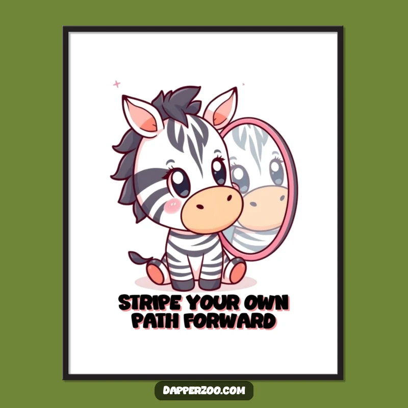 Funny Free Printable Wall Art: Kawaii Zebra Surprised by its Reflection