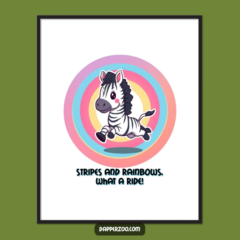 Funny Free Printable Zebra Wall Art - Rainbow Gallop Downloadable Decor