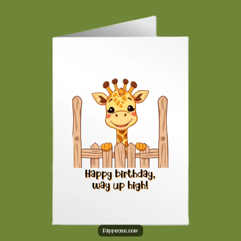 Free Printable Giraffe Birthday Card: Grinning Over Fence Downloadable Gift
