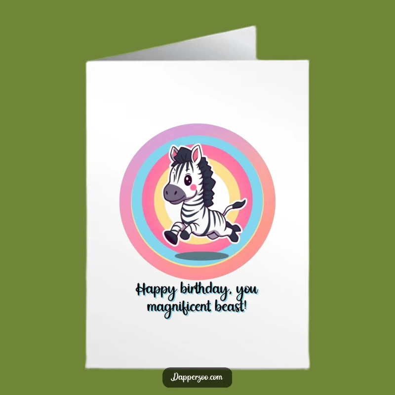 Free Printable Funny Zebra Birthday Card - Rainbow Gallop Downloadable Greeting