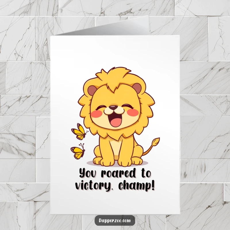 Funny Free Printable Congratulations Card: A Kawaii lion lets out a mighty roar, celebrating amazing achievements with pure, unadulterated glee.