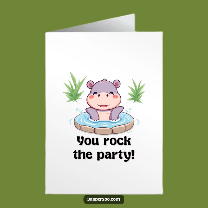 Free Printable Congrats Card: Happy Kawaii Hippo Splashing Success