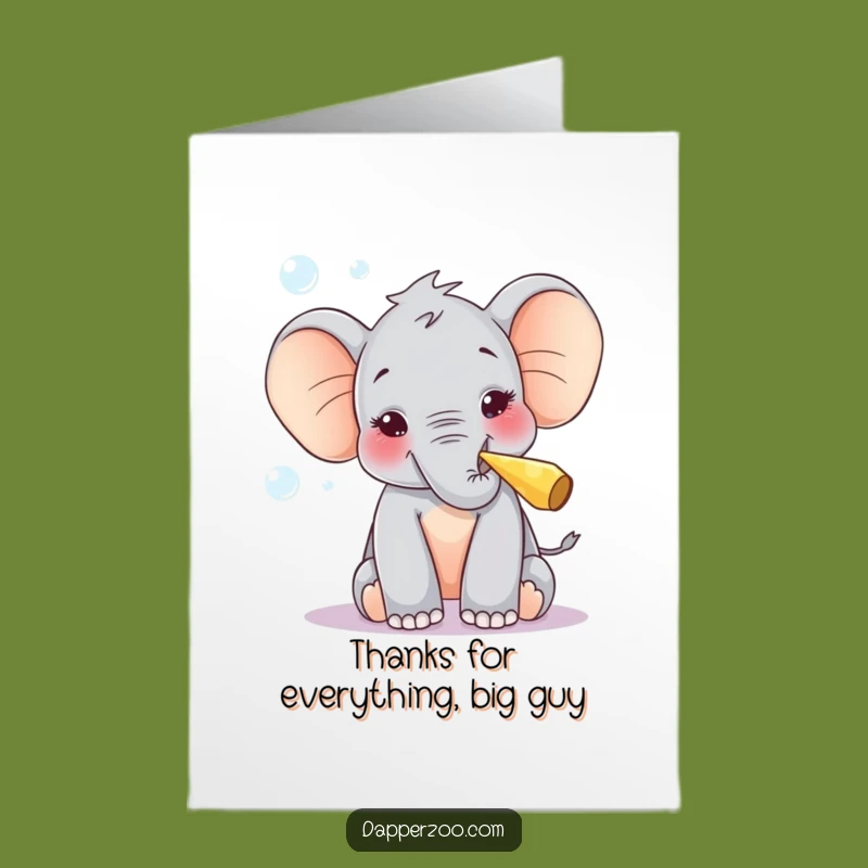 Free Printable Thank You Card: Elephant Calf Bubbles Card - Downloadable Grateful Gift