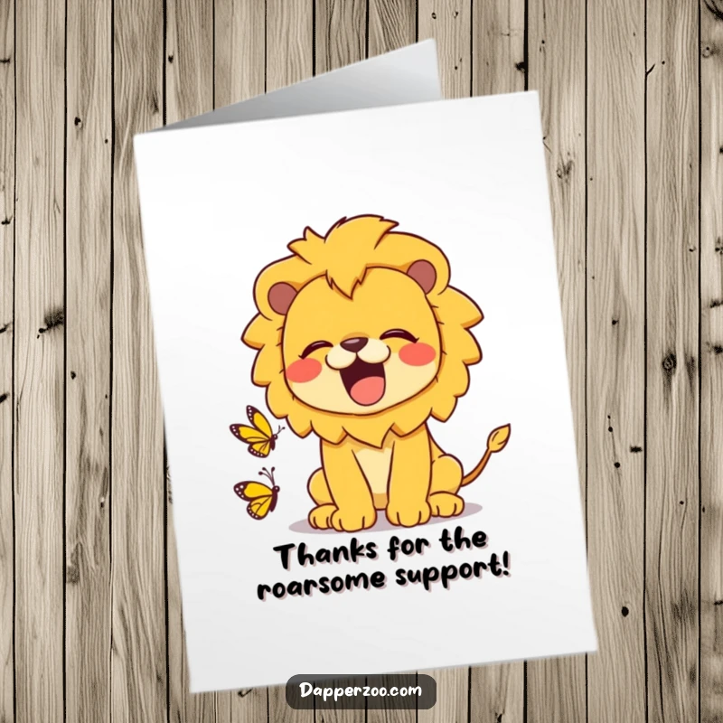 Funny Free Printable Thank You Card: A determined Kawaii lion lets out a loud, heartfelt roar to express immense gratitude to a special someone.