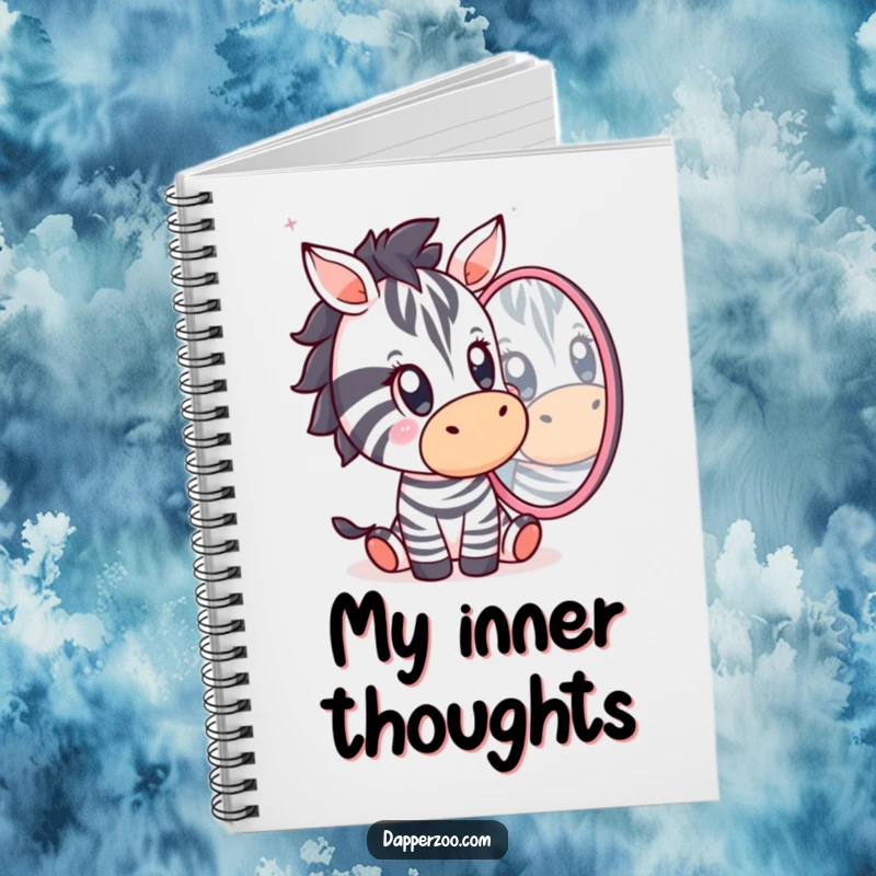 Funny Kawaii zebra character with a surprised expression on a notebook cover, encouraging humorous and unexpected note-taking.