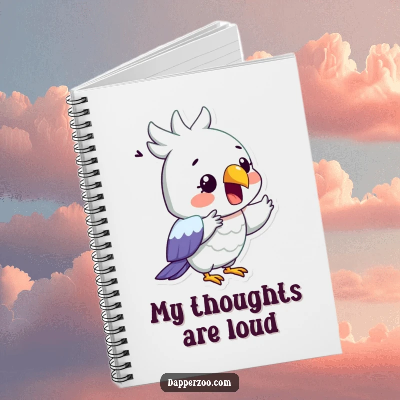 Funny notebook with a surprised parrot dramatically reciting with its beak open, ideal for journaling.