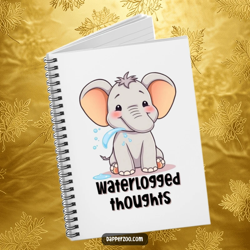 Funny elephant notebook with a smiling animal spraying water from its trunk with delight, great for journaling.
