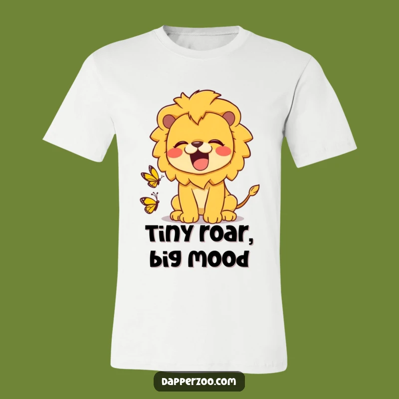 Funny Kawaii Lion Roaring at Butterfly T-Shirt - Cute & Humorous Tee